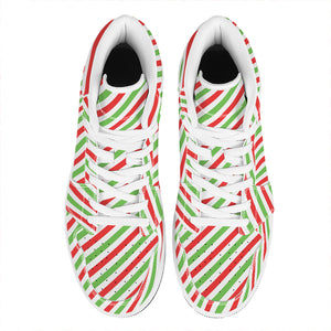 Christmas Candy Cane Striped Print High Top Leather Sneakers