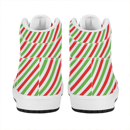 Christmas Candy Cane Striped Print High Top Leather Sneakers