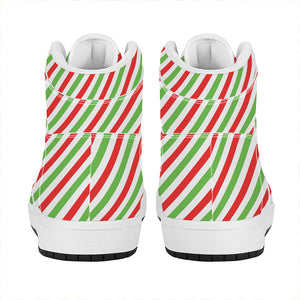 Christmas Candy Cane Striped Print High Top Leather Sneakers