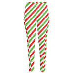 Christmas Candy Cane Striped Print High-Waisted Pocket Leggings