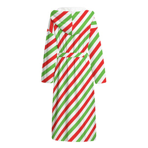 Christmas Candy Cane Striped Print Hooded Bathrobe