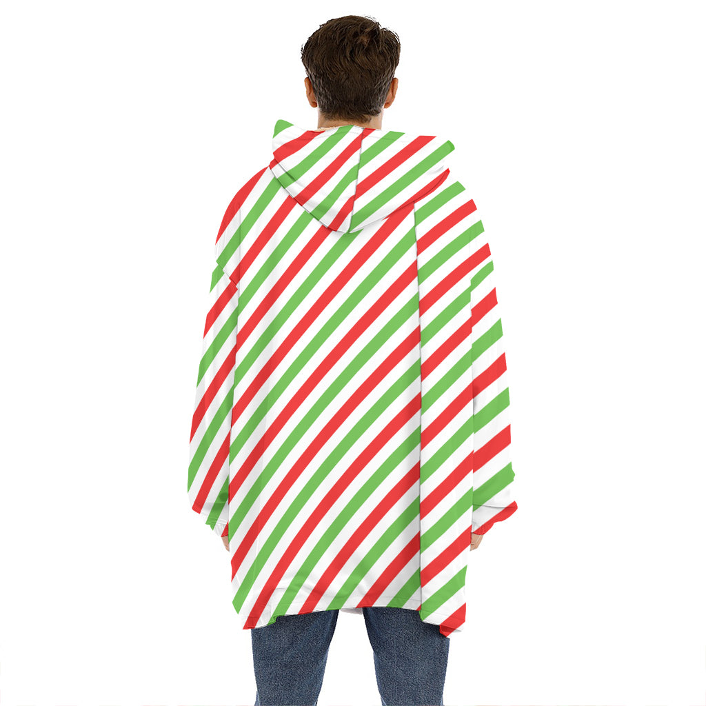 Christmas Candy Cane Striped Print Hoodie Blanket