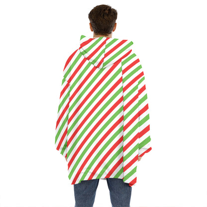 Christmas Candy Cane Striped Print Hoodie Blanket