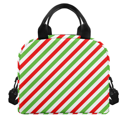 Christmas Candy Cane Striped Print Insulated Lunch Bag