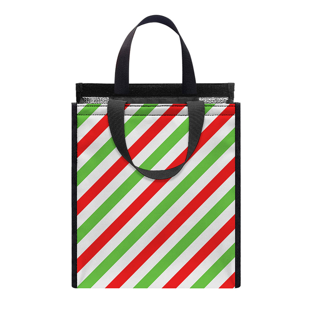 Christmas Candy Cane Striped Print Insulated Lunch Tote