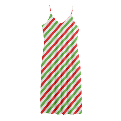 Christmas Candy Cane Striped Print Jersey Midi Cami Dress