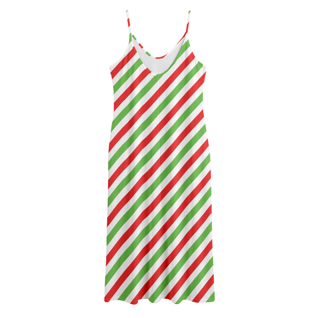 Christmas Candy Cane Striped Print Jersey Midi Cami Dress