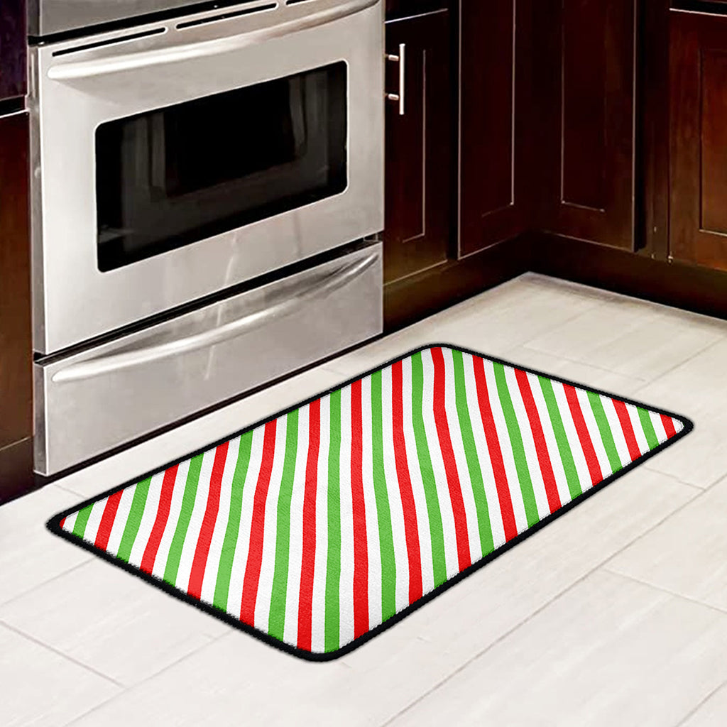 Christmas Candy Cane Striped Print Kitchen Mat