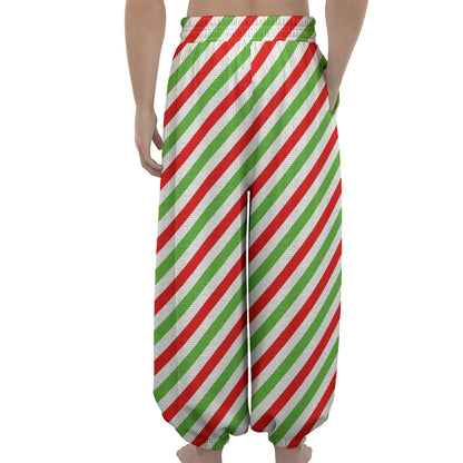Christmas Candy Cane Striped Print Lantern Pants