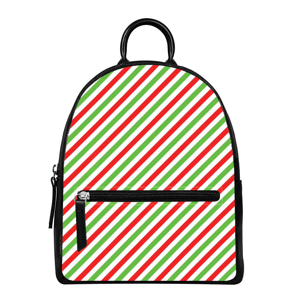 Christmas Candy Cane Striped Print Leather Backpack