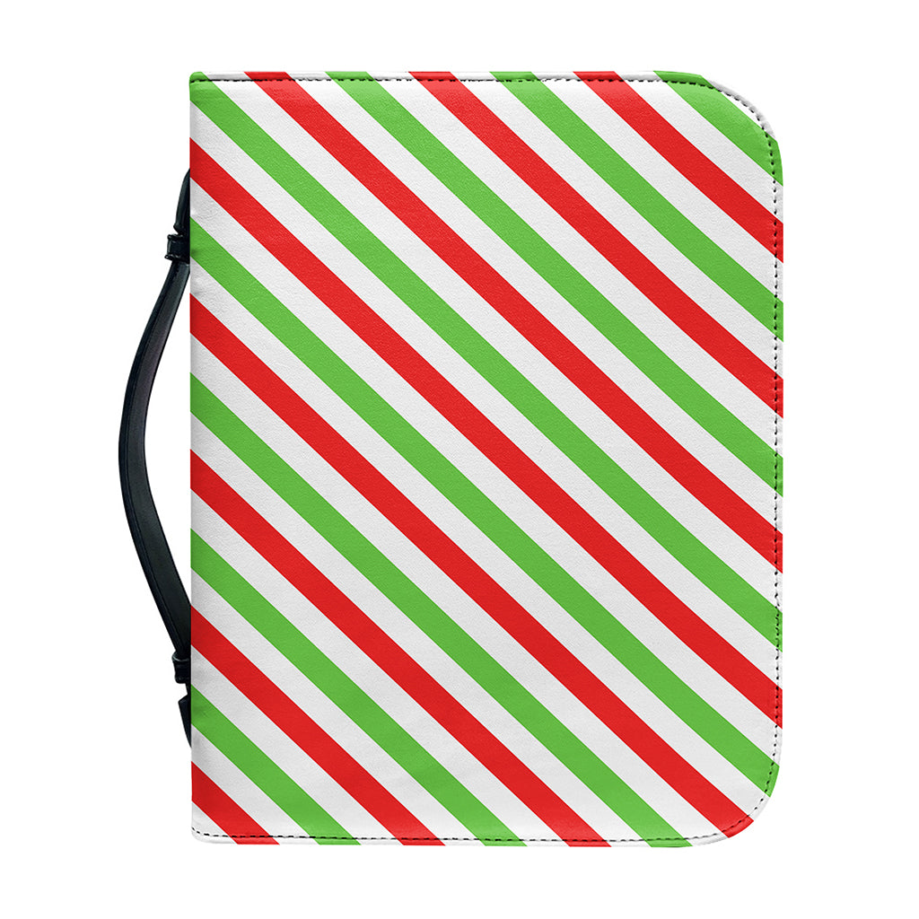 Christmas Candy Cane Striped Print Leather Bible Cover