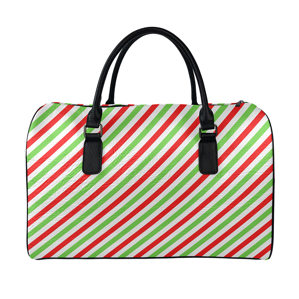 Christmas Candy Cane Striped Print Leather Duffle Bag