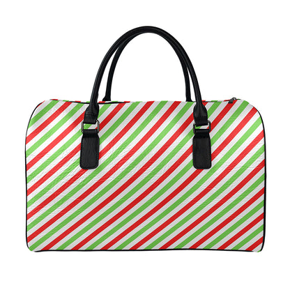 Christmas Candy Cane Striped Print Leather Duffle Bag