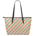 Christmas Candy Cane Striped Print Leather Tote Bag With Zipper