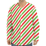 Christmas Candy Cane Striped Print Long Sleeve Baseball Jersey