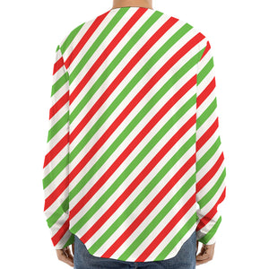 Christmas Candy Cane Striped Print Long Sleeve Baseball Jersey