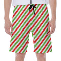 Christmas Candy Cane Striped Print Men's Beach Shorts