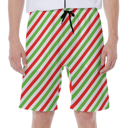 Christmas Candy Cane Striped Print Men's Beach Shorts