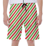 Christmas Candy Cane Striped Print Men's Beach Shorts