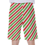 Christmas Candy Cane Striped Print Men's Beach Shorts