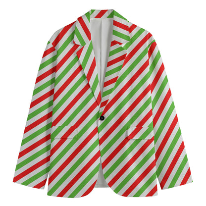 Christmas Candy Cane Striped Print Men's Blazer