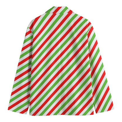 Christmas Candy Cane Striped Print Men's Blazer