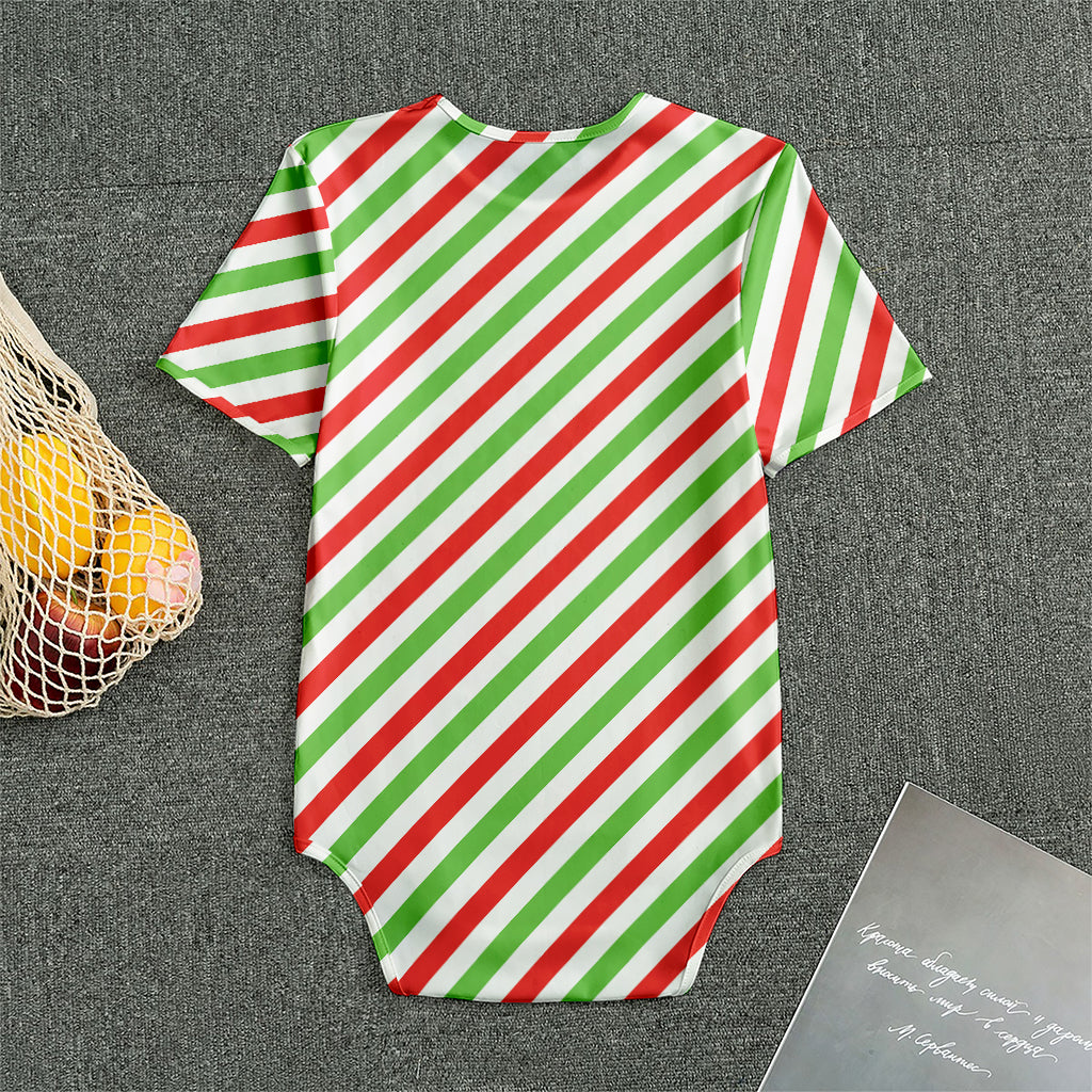 Christmas Candy Cane Striped Print Men's Bodysuit