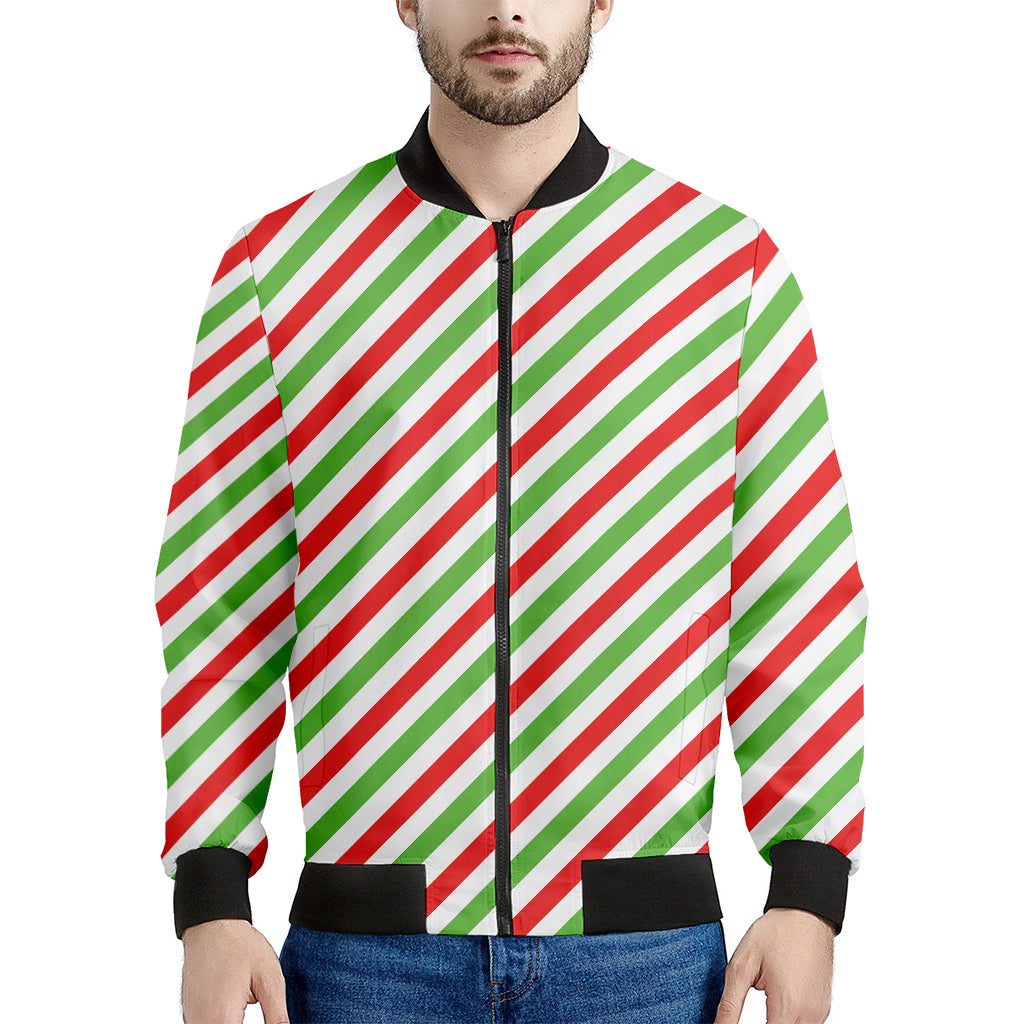 Christmas Candy Cane Striped Print Men's Bomber Jacket