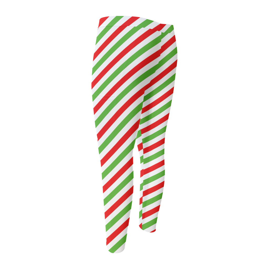 Christmas Candy Cane Striped Print Men's Compression Pants