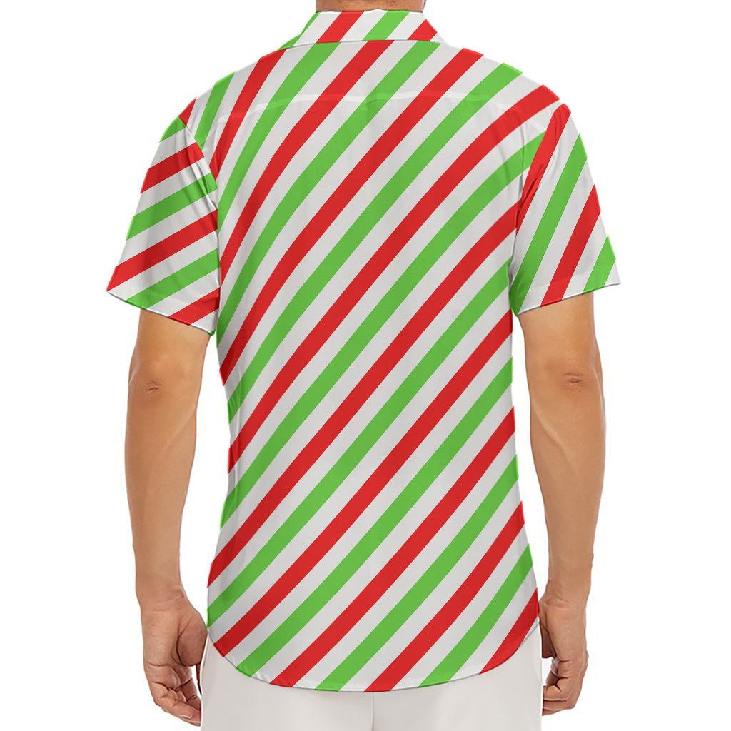 Christmas Candy Cane Striped Print Men's Deep V-Neck Shirt