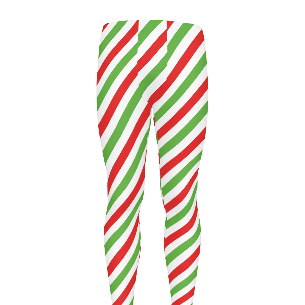 Christmas Candy Cane Striped Print Men's leggings
