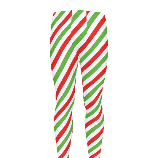 Christmas Candy Cane Striped Print Men's leggings
