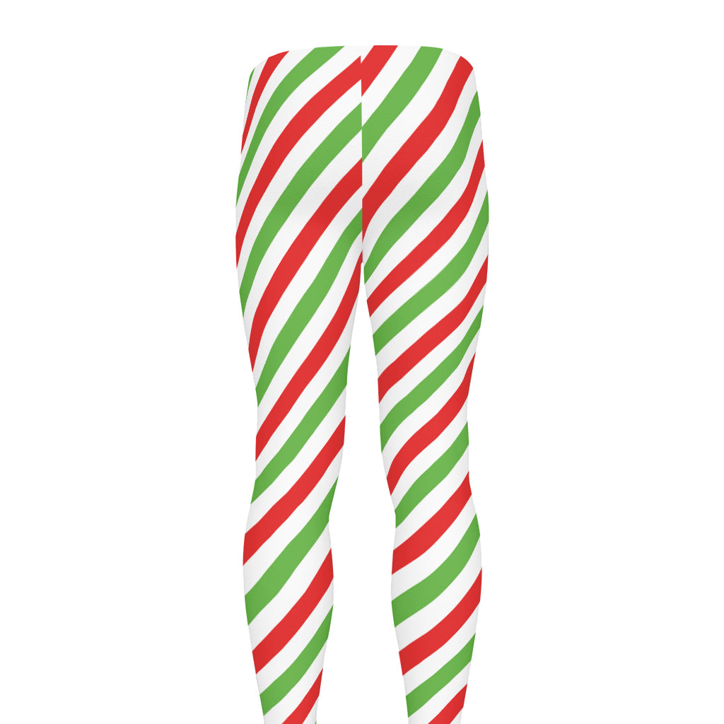Christmas Candy Cane Striped Print Men's leggings