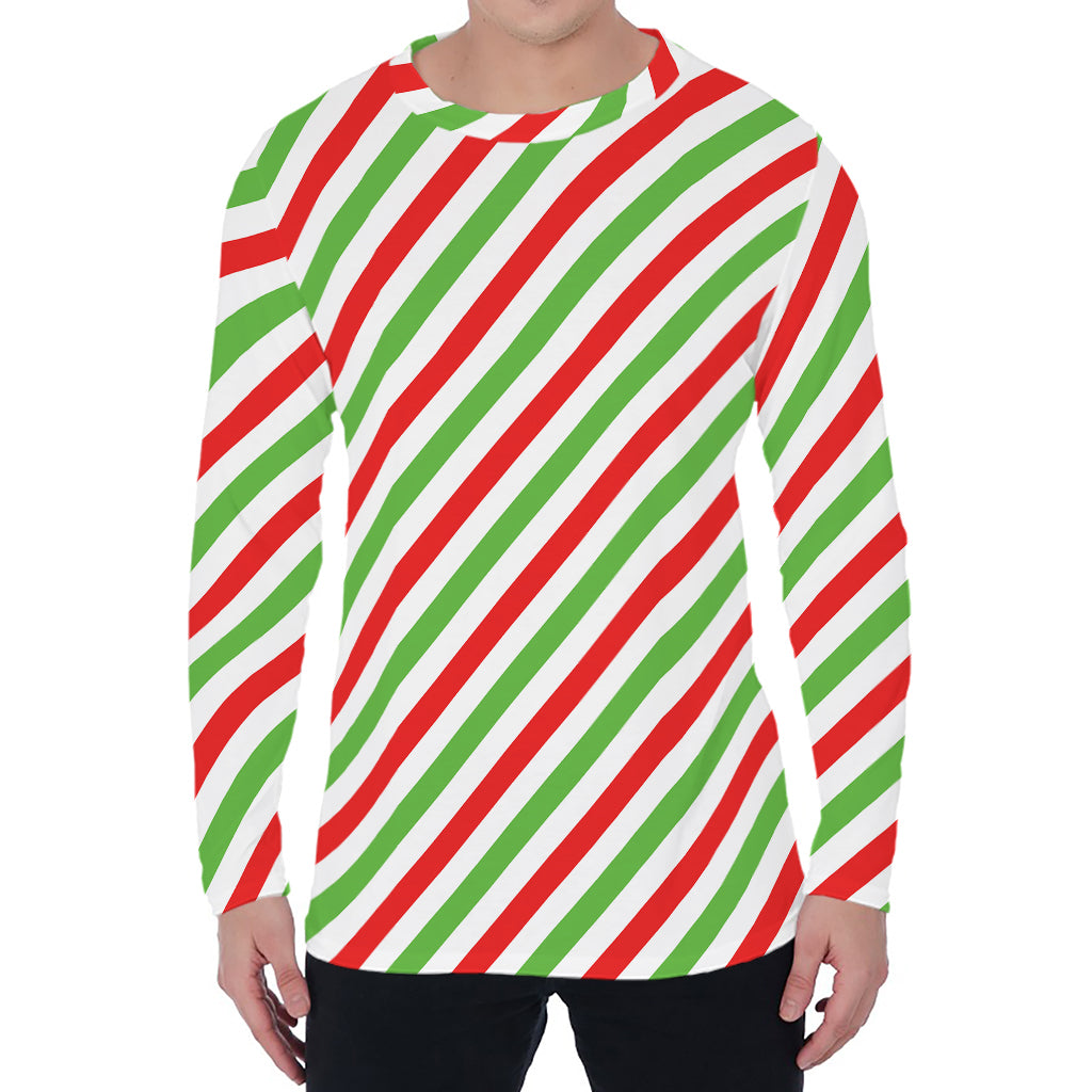 Christmas Candy Cane Striped Print Men's Long Sleeve T-Shirt