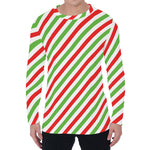 Christmas Candy Cane Striped Print Men's Long Sleeve T-Shirt