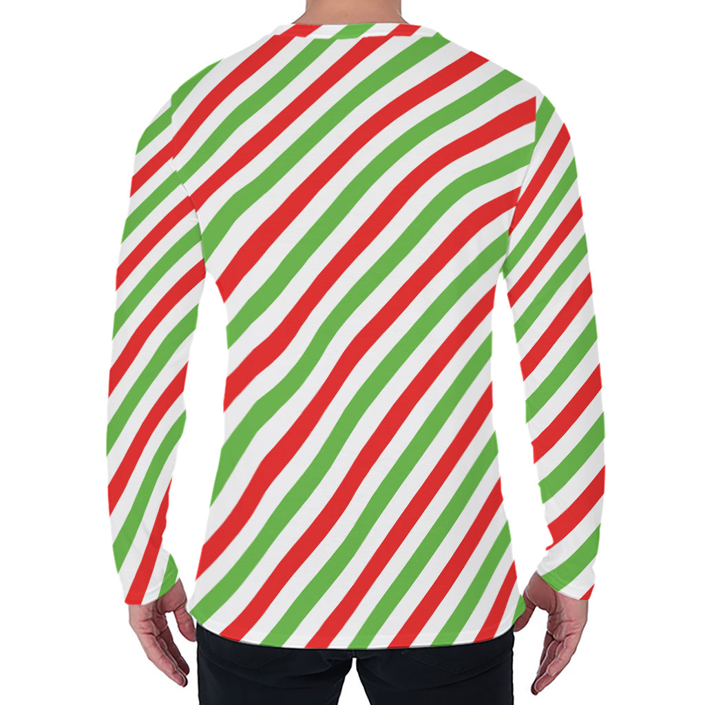 Christmas Candy Cane Striped Print Men's Long Sleeve T-Shirt