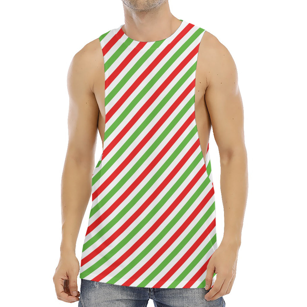 Christmas Candy Cane Striped Print Men's Muscle Tank Top