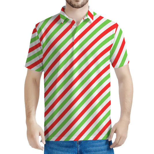 Christmas Candy Cane Striped Print Men's Polo Shirt