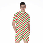 Christmas Candy Cane Striped Print Men's Rompers
