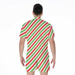 Christmas Candy Cane Striped Print Men's Rompers