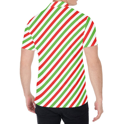 Christmas Candy Cane Striped Print Men's Shirt