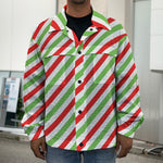 Christmas Candy Cane Striped Print Men's Shirt Jacket