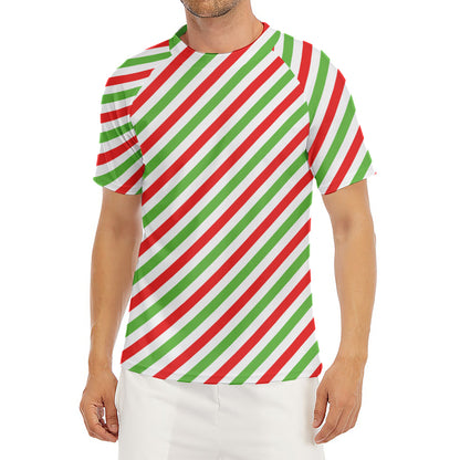 Christmas Candy Cane Striped Print Men's Short Sleeve Rash Guard