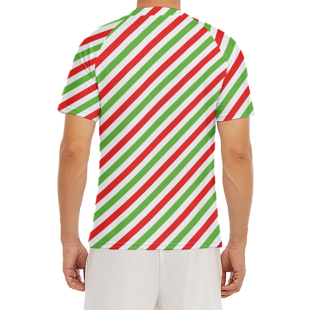 Christmas Candy Cane Striped Print Men's Short Sleeve Rash Guard