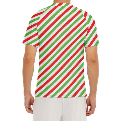 Christmas Candy Cane Striped Print Men's Short Sleeve Rash Guard