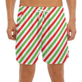 Christmas Candy Cane Striped Print Men's Split Running Shorts