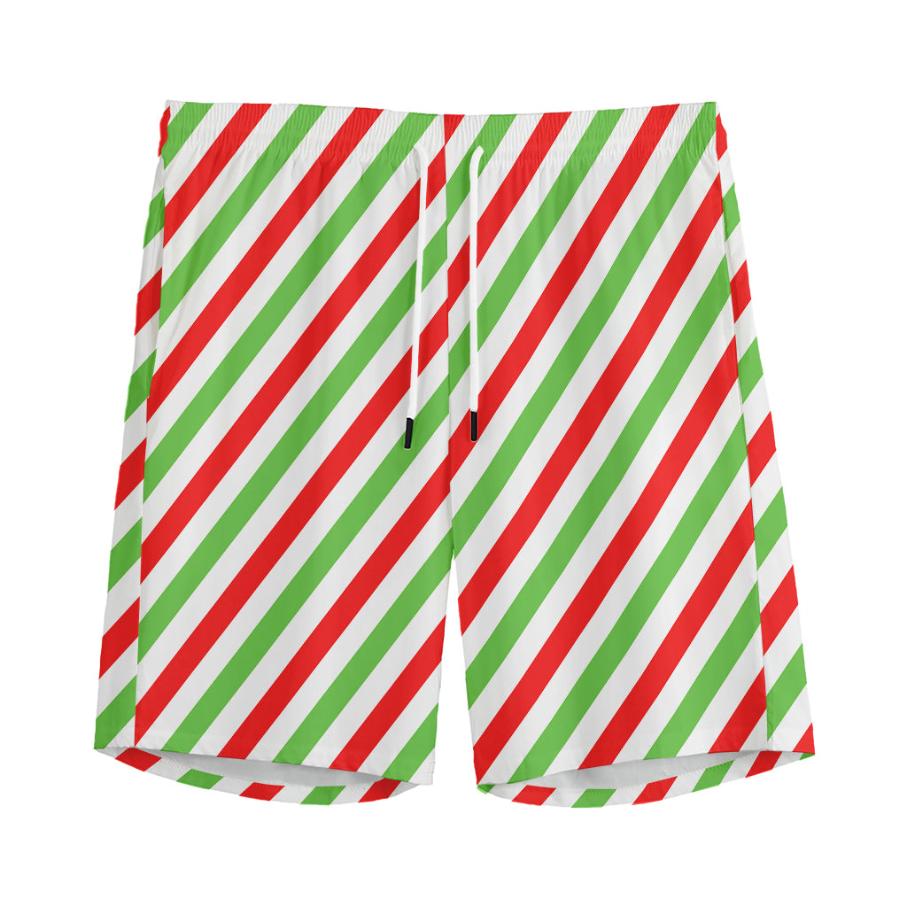 Christmas Candy Cane Striped Print Men's Sports Shorts