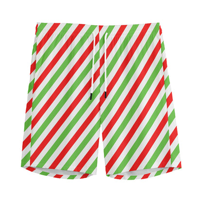 Christmas Candy Cane Striped Print Men's Sports Shorts