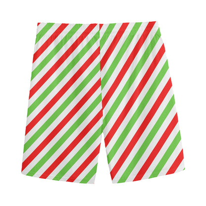 Christmas Candy Cane Striped Print Men's Sports Shorts