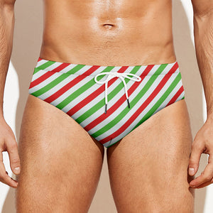 Christmas Candy Cane Striped Print Men's Swim Briefs